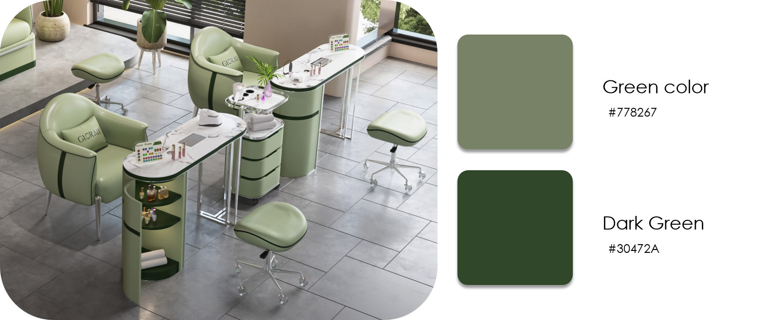 Glorall green manicure table nail furniture set for nail salon beauty