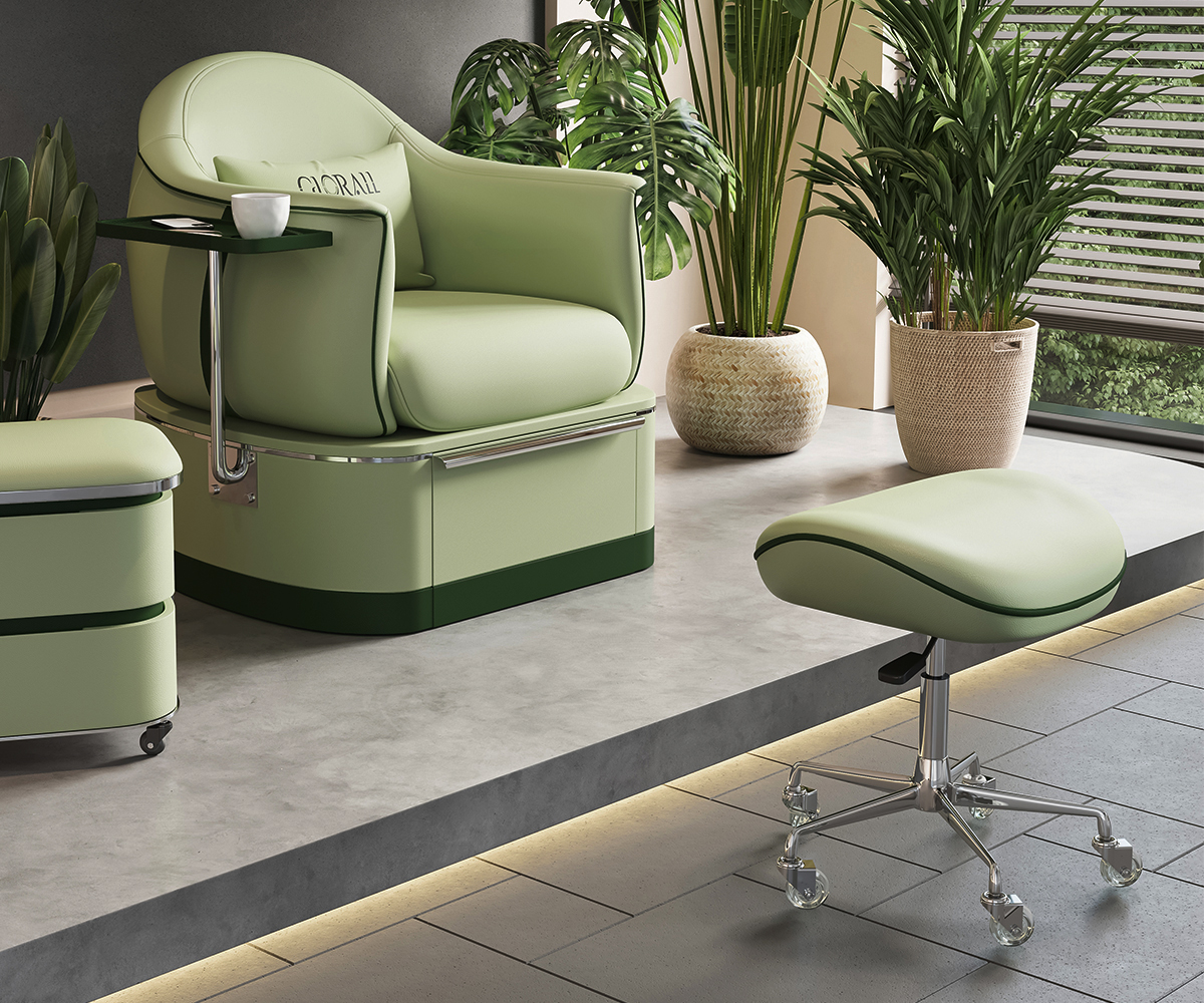Glorall green salon furniture saddle chair with wheels for beauty spa nail chair (5)