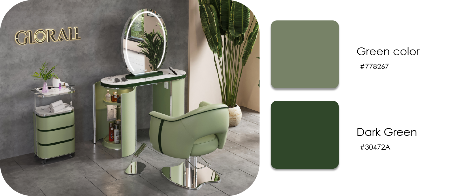 Glorall green salon mirror station for hair salon beauty makeup studio (1)