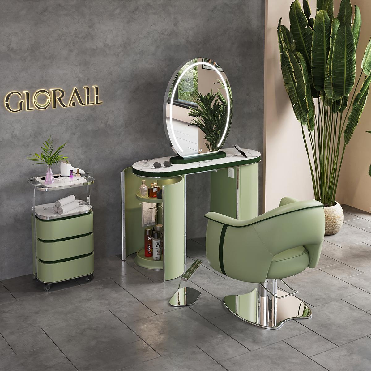 Glorall green salon mirror station for hair salon beauty makeup studio (2)