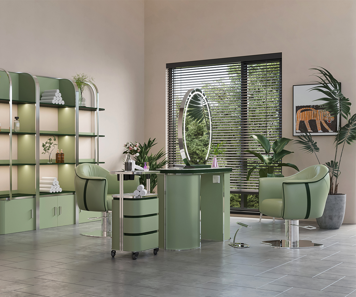 Glorall green salon mirror station for hair salon beauty makeup studio (5)