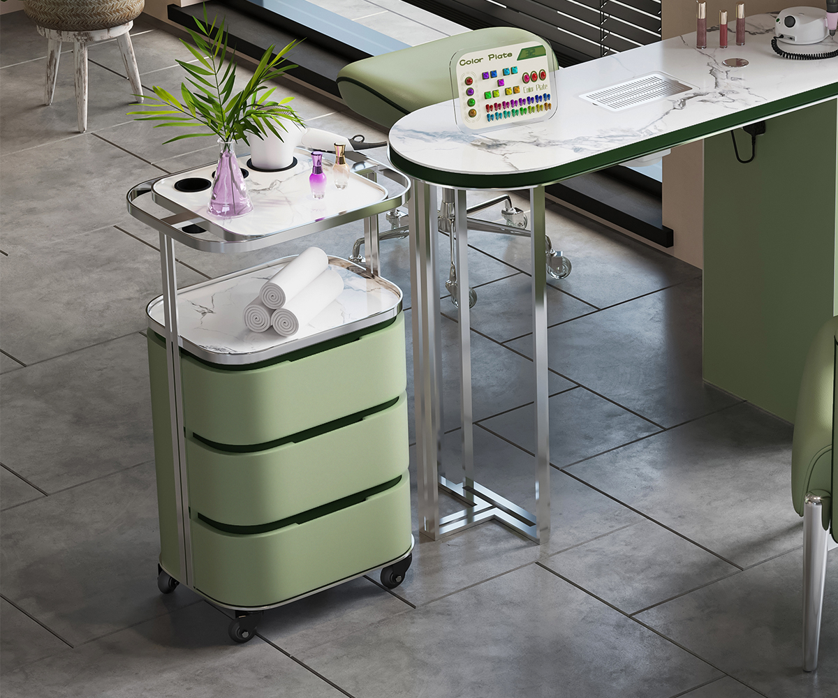 Glorall green salon station hair trolley cart beauty stool cabinet (5)