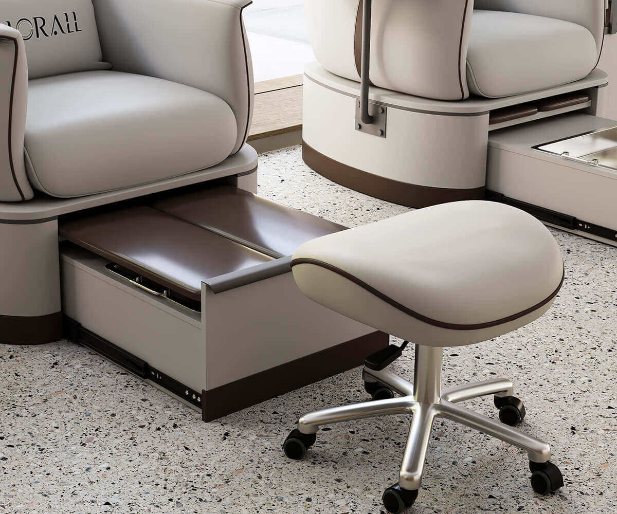 Glorall white color salon furniture saddle chair with wheels for beauty spa nail chair (3)