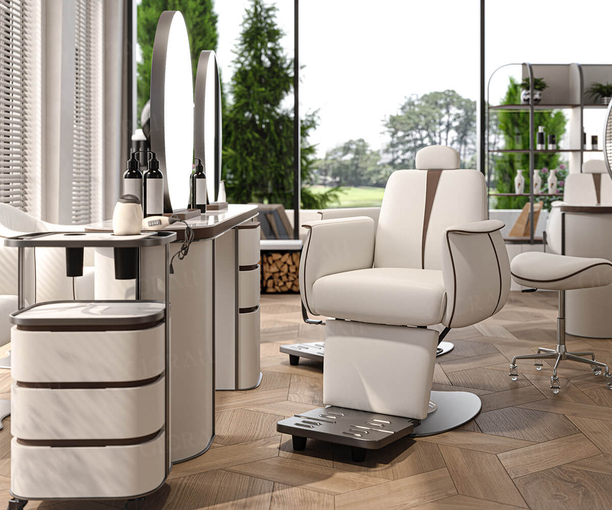 Glorall white mirror station salon trolley salon chair barber chair makeup chair- (2)