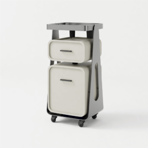 Glorall Mocha MO2009 rolling salon trolley station with black stainless steel frame and silicon wheels