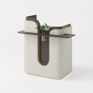 Glorall Mocha MO6902 modern minimalist salon reception desk with dual-tone finish and integrated transaction shelf