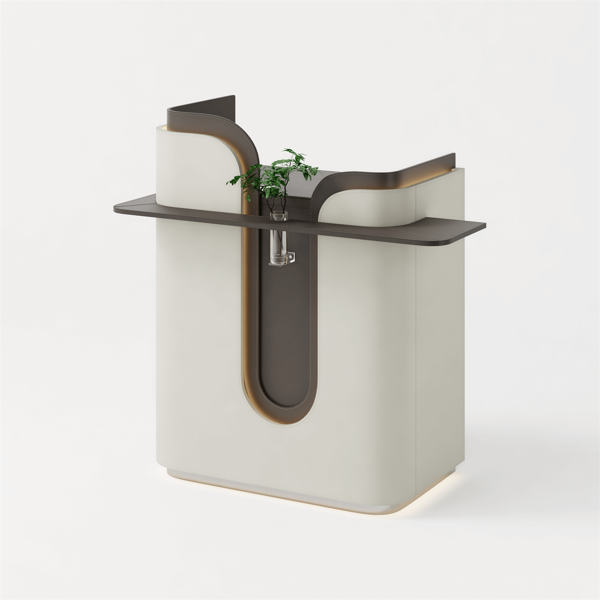 Glorall Mocha MO6902 modern minimalist salon reception desk with dual-tone finish and integrated transaction shelf
