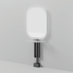 Glorall Mocha MO7002 wall-mounted LED salon mirror station with stainless steel frame and acrylic desk top