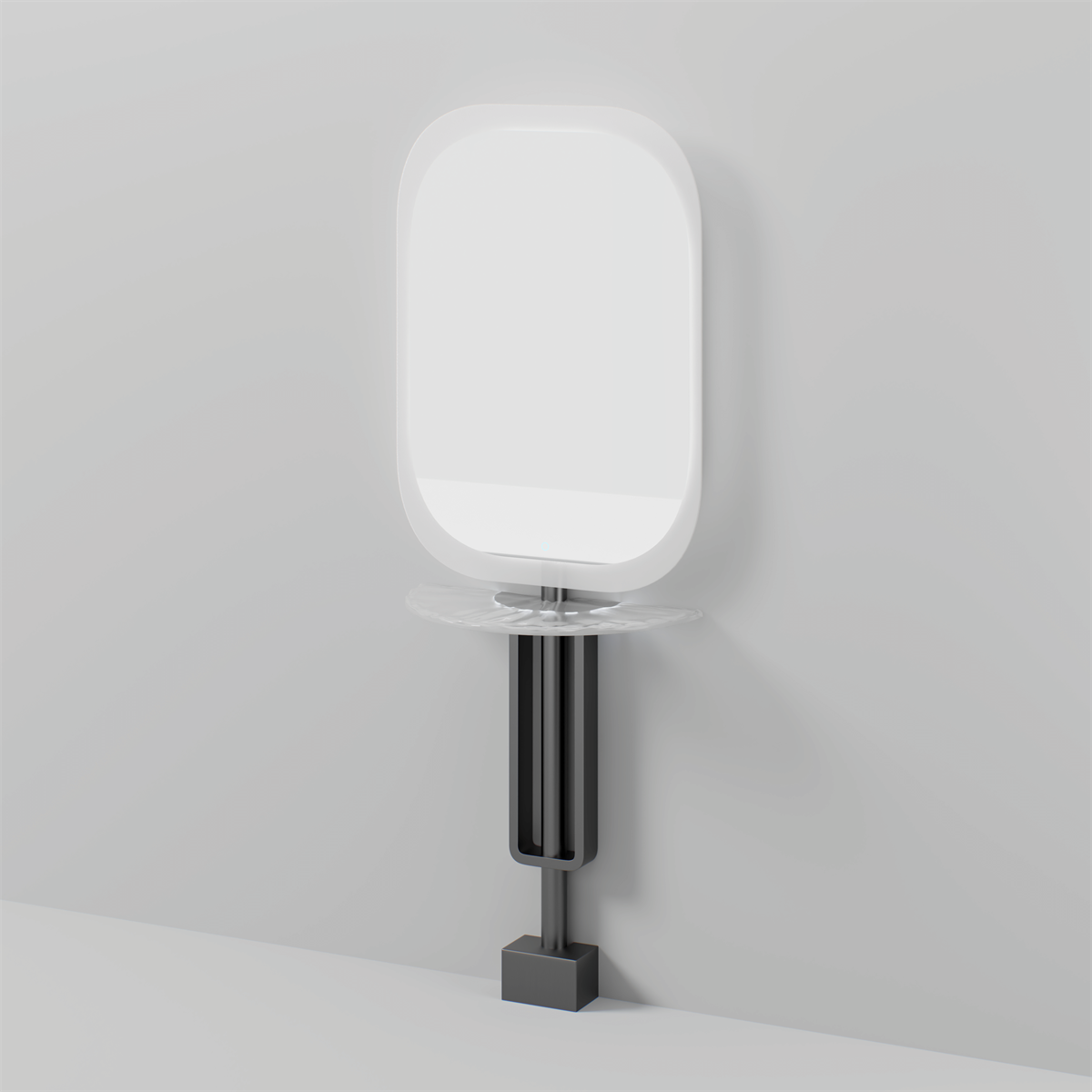 Glorall Mocha MO7002 wall-mounted LED salon mirror station with stainless steel frame and acrylic desk top
