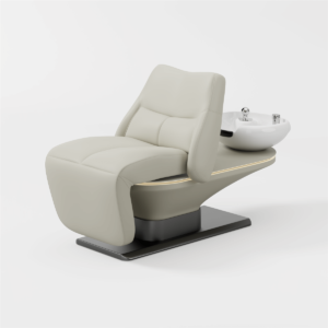 Glorall Mocha MO8002 electric shampoo chair with adjustable white ceramic basin in light grey leather