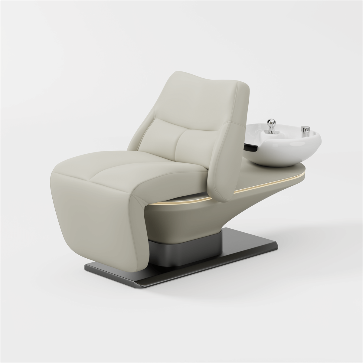 Glorall Mocha MO8002 electric shampoo chair with adjustable white ceramic basin in light grey leather